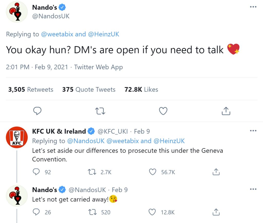 weetabix beans Nandos KFC tweet
